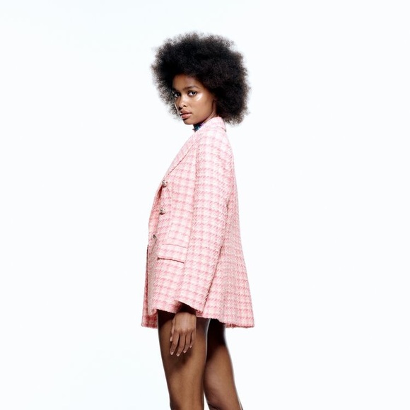 ZARA DOUBLE BREASTED TEXTURED WEAVE BLAZER - Picture 4 of 12